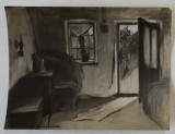 PICTOR DUMITRU BRAESCU ( 1886 -1947 ) , INTERIOR DE CASA TARANEASCA , FOTOGRAFIE DUPA ORIGINAL , INTERBELICA