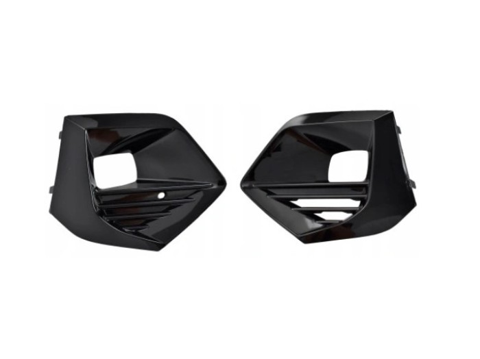 Grila bara protectie, spoiler Peugeot 2008/E-2008, 11.2019-01.2024, montare fata, stanga+dreapta, cu locas proiectoare; Negru lucios; set (2 buc.); l