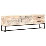 Cumpara ieftin Comoda TV, 140 x 30 x 45 cm, alb, lemn masiv de acacia