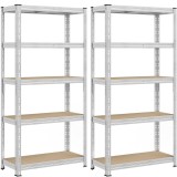 SONGMICS Set 2 rafturi metalice depozitare, 5 niveluri, reglabile, polite MDF, 875 kg, 40x90x180 cm, argintiu Household NewTrend