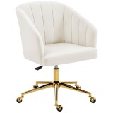 HOMCOM Scaun de birou cu aspect de catifea, umplutură din spumă, reglabil pe &icirc;nălțime, pe roți, bază din oțel, crem | Aosom Romania