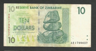 ZIMBABWE 10 DOLARI DOLLARS 2007 [22] P- 67 , VF foto