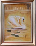 Lebăda, pictură pe p&acirc;nză semnată, Pasari, Ulei, Realism