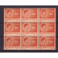 1946 - Mihai, bloc val. 80L cu eroare &amp;quot;LE&amp;quot; in loc de LEI