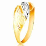Inel din aur 585 - linii proeminente din aur galben și alb - Marime inel: 60