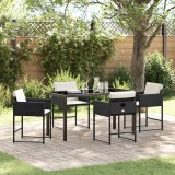VidaXL Set de masă pentru grădină cu pernă 5 pcs Negru Rattan poli