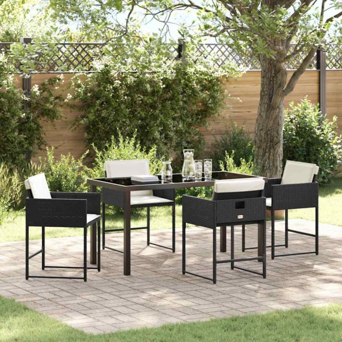 vidaXL Set de masă pentru grădină cu pernă 5 pcs Negru Rattan poli 3380005
