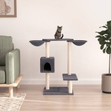 Ansamblu Pisici cu Zg&acirc;riat Gri &Icirc;nchis 82cm vidaXL - Turn Pisici Multi-nivel, Cosuri, Casa, Sisal Natural