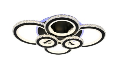 Lustra LED 238W, 6 cercuri diamante, negru + crom, telecomanda, 4320lm, lumina calda/rece + RGB foto