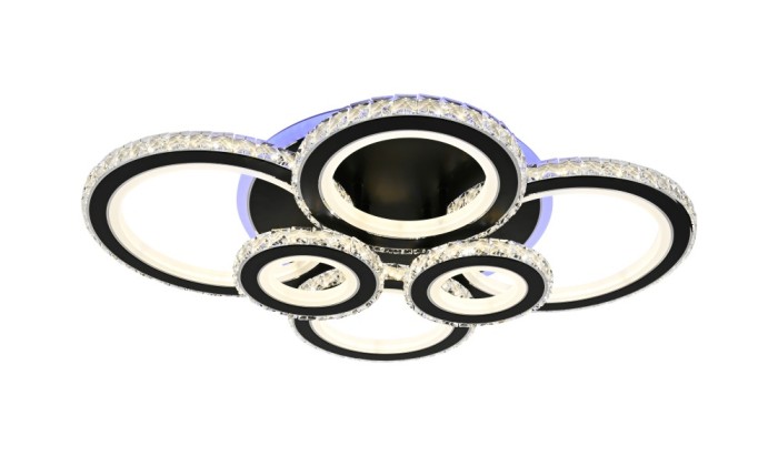 Lustra LED 238W, 6 cercuri diamante, negru + crom, telecomanda, 4320lm, lumina calda/rece + RGB