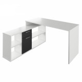 Cumpara ieftin Birou PC de colt din pal alb negru Noe 135x135x74 cm