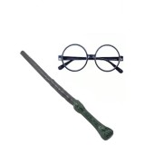 Set Harry Potter: Bagheta Magica 35cm &amp; Ochelari Negri IdeallStore&reg; - Costum Petrecere Tematica, Cadou Baieti 18+ Ani, One Size