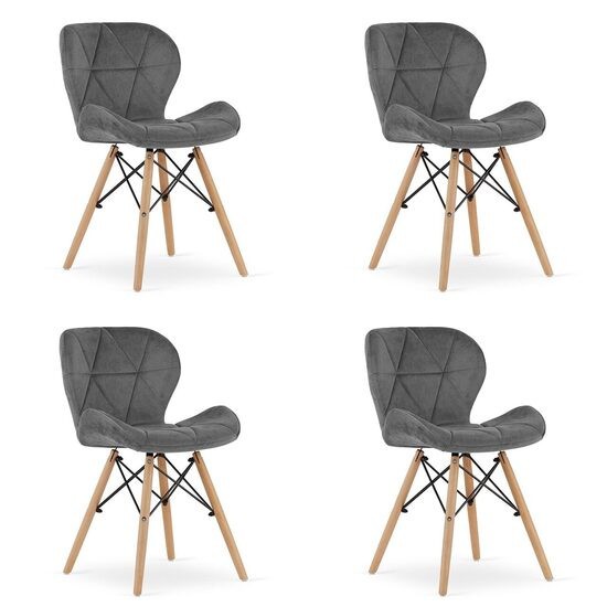 Set 4 scaune stil scandinav, Artool, Lago Velvet, catifea, lemn, gri, 47x36x73.5 cm