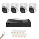 Sistem supraveghere video IP HiLook,4 camere 6MP pentru curte si casa,Iluminare duala 30m,Microfon si difuzor,Detectie inteligenta persoane si vehicul