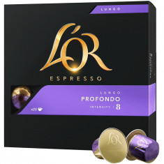 Capsule cafea, L&#039;OR Espresso Lungo Profondo, intensitate 8, 20 bauturi x 110 ml, compatibile cu sistemul Nespresso®*, 20 capsule aluminiu