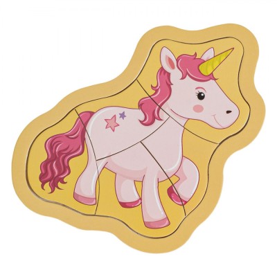 Puzzle Lemn Unicorn, 5 Piese, Multicolor, 12x15cm foto