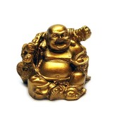 Cumpara ieftin Buddha Vesel Auriu cu Moneda si Pepita - Obiect Decorativ Feng Shui, Noroc, Abundenta, Casa, Birou