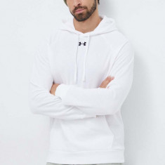 Under Armour bluza barbati, culoarea alb, cu glugă, neted