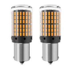 Set 2 becuri auto led BA15S 1156 PY21W, 144LED SMD, lumina galbena, semnalizare, BZRSH