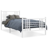 Gossi cadru de pat metalic cu tablie de cap/picioare, alb, 100x190 cm