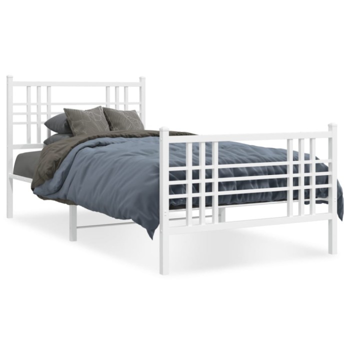 Gossi cadru de pat metalic cu tablie de cap/picioare, alb, 100x190 cm