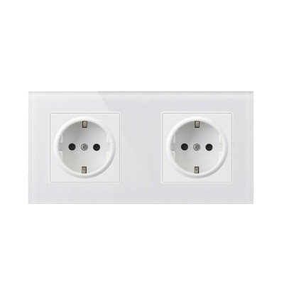 Priza Techstar&amp;reg; Crystal TS2, Dubla, Sticla Securizata, Culoare Alb Frost, 16A foto