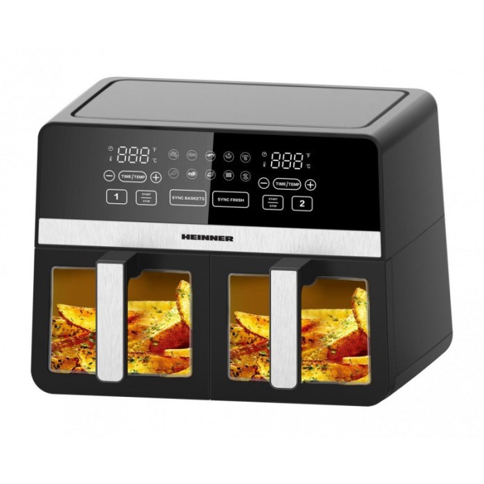 Friteuza dubla cu aer cald Heinner SimCook, 2400 W, 9.5 L, termostat reglabil cu afisaj LED, control digital individual