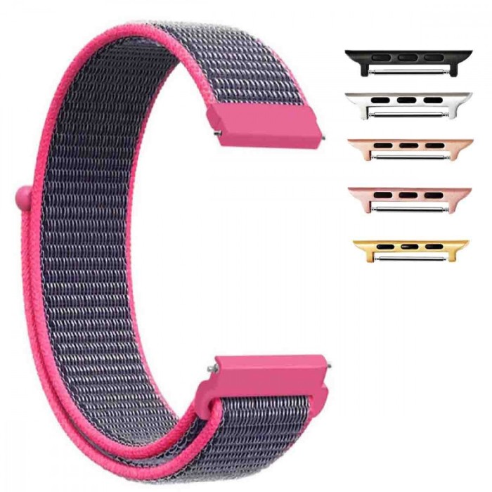 Curea textila compatibila cu Apple Watch 10, 46mm, Barn Pink
