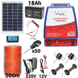 Kit pachet gard electric 6 Joule 12 220V panou baterie 18ah 500m (TH87583 BK87583-500-03-18ah)