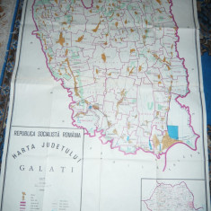 Harta mare a Judetului Galati 1977 , dim. = 127x85cm , RSR Inst. Geodezie si Org