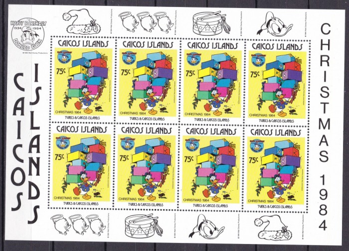 Caicos 1984 Disney Craciun MI 56-60 + bl.7 + kleib. MNH 2 poze