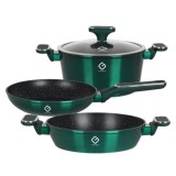Set 4 piese 3 vase Gatit Aluminiu Marmorat Inductie Gunberg GR2717V Verde