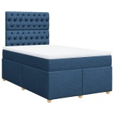 Cumpara ieftin Pat box spring cu saltea, albastru, 120x200 cm, textil