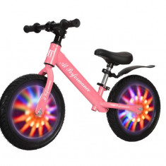 Bicicleta de echilibru, At Performance, fara pedale pentru copii, 2-5 ani, roz cu lumini pe roti