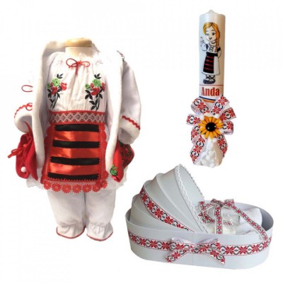 Set costum popular rochita traditionala, trusou si lumanare personalizata, foto