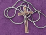 Crucifix cu lant masiv Vintage pentru gat,lant si crucifix vechi masiv argintat