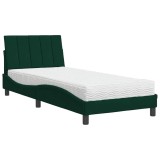 Cumpara ieftin Pat cu saltea, Hanko, verde inchis, 80x200 cm, catifea