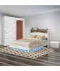 Dormitor Alb Piele Ecologica 160x200 cm cu LED, Dulap 150x210x61 cm si Noptiere