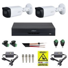 Kit supraveghere Dahua 2 camere 8MP 4K IR 40m Lentila 2.8mm, DVR 4 canale 4K 8MP, accesorii + Autocolant Rovision SafetyGuard Surveillance