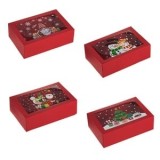 Set Cutii Dulciuri de Craciun Rosii cu Model &amp; Fereastra 22x15x7cm - 4buc, CMCLASS