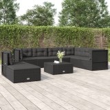 Cumpara ieftin Set mobilier de grădină cu perne, 8 piese, negru, poliratan