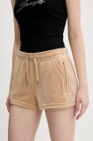 Juicy Couture pantaloni scurți de catifea TAMIA femei, culoarea bej, cu imprimeu, medium waist, JCWH121001