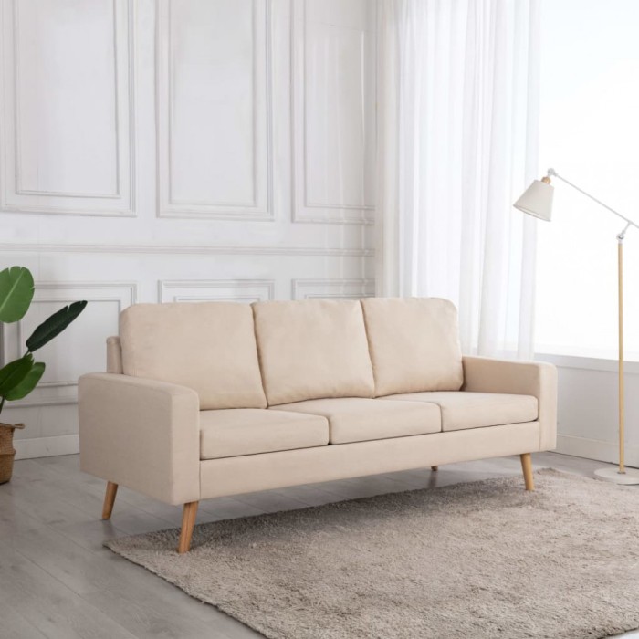 vidaXL Canapea cu 3 locuri, crem, material textil 288716
