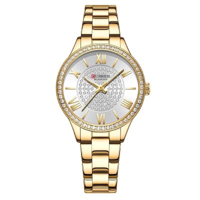 Ceas de dama Curren, quartz, auriu cu cadran alb, geam safir, rezistent la apa, design elegant foto