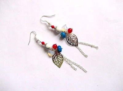 Cercei howlite, piatra lunii, agate si sidef, cercei handmade 35929 foto