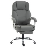 HOMCOM Scaun birou ergonomic, fotoliu &icirc;nclinat din piele sintetică potrivită pentru animale, &icirc;nălțime reglabilă, Gri | Aosom Romania