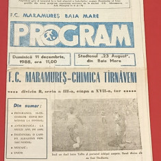 Program meci fotbal "MARAMURES" BAIA MARE - "CHIMICA" TARNAVENI (11.12.1988)