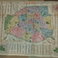 harta orasului paris - din anul 1895 - dimensiuni 90/68 cm