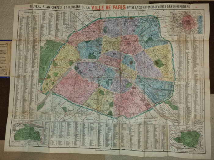 harta orasului paris - din anul 1895 - dimensiuni 90/68 cm