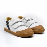 Pantofi barefoot baieti CRB540 Rafale &ndash; Blanco Negro, piele naturală, talpă plată (drop 0)